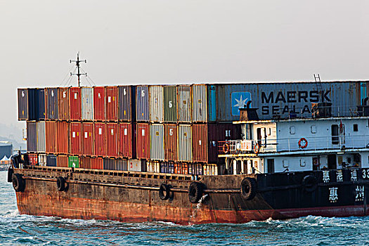 中国,香港,货箱,驳船