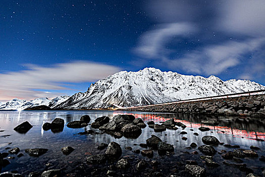 桥,夜晚,星空,罗弗敦群岛,挪威,欧洲
