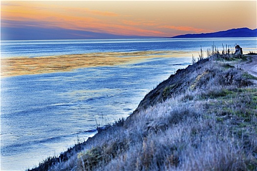 沙丘,爱人,太平洋,日落,加利福尼亚