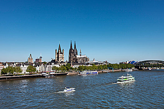 风景,上方,莱茵河,历史,中心,科隆大教堂,教堂,市政厅,科隆,北莱茵威斯特伐利亚,德国,欧洲