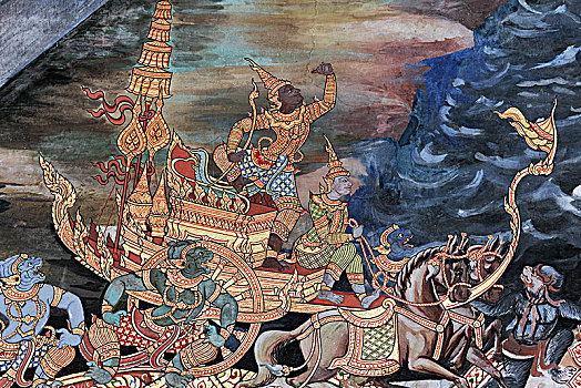 国王,马车,场景,壁画,玉佛寺,苏梅岛,曼谷,泰国,亚洲