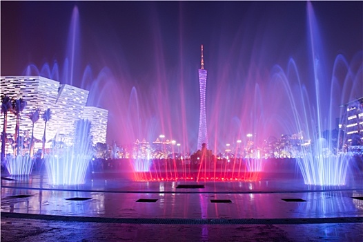 喷泉,广州,花,城市,广场