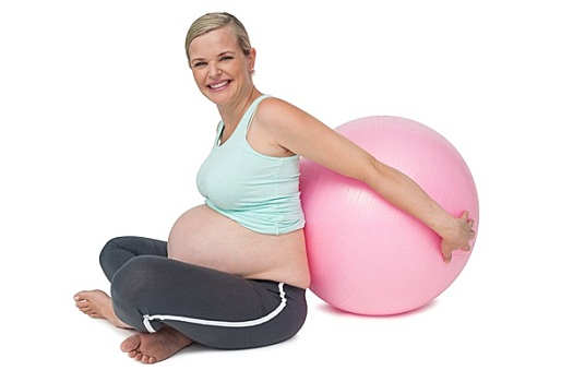 孕妇,倚靠,粉色,健身球