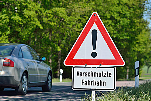 警告标识,脏,路面,萨克森,德国,欧洲