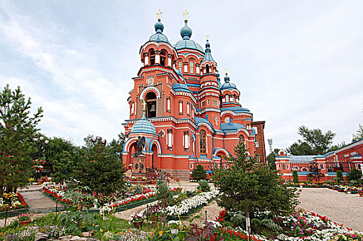 大教堂,历史名城,中心,伊尔库茨克,西伯利亚,俄罗斯,欧洲