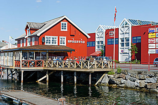 港口,餐馆,布隆诺伊松,挪威,斯堪的纳维亚,欧洲