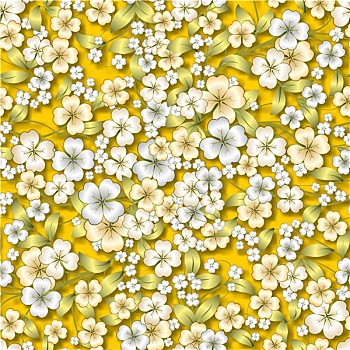 抽象,白色,花,装饰,黄色