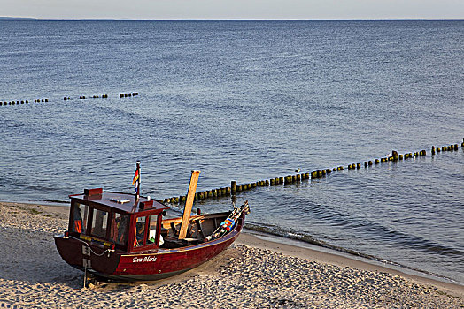 渔船,海滩,乌瑟多姆岛,波美拉尼亚,德国