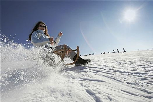 女孩,雪橇运动,黑森州,德国