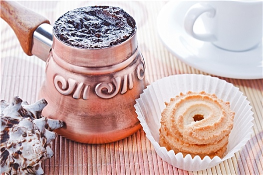 土耳其,咖啡,铜,咖啡壶,饼干