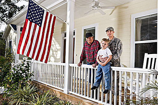 军事,男人,家庭,在家,美国国旗