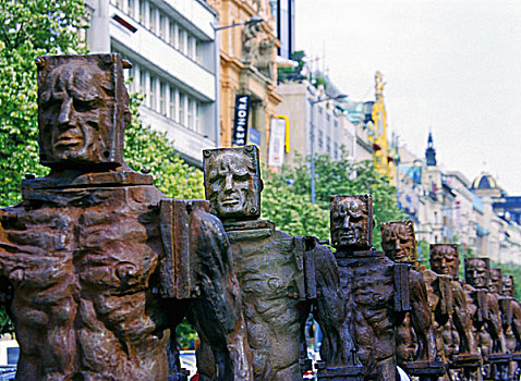 雕塑,瓦兹拉夫,广场,布拉格,捷克共和国
