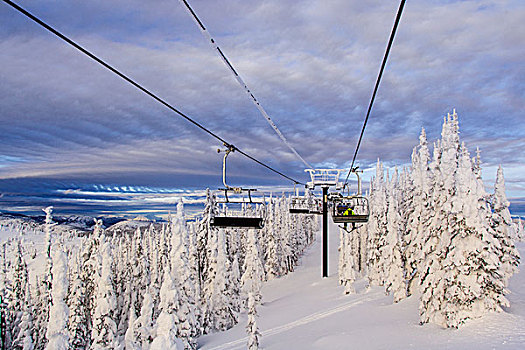 滑雪,乘,缆车,白鲑,山,胜地,蒙大拿,美国