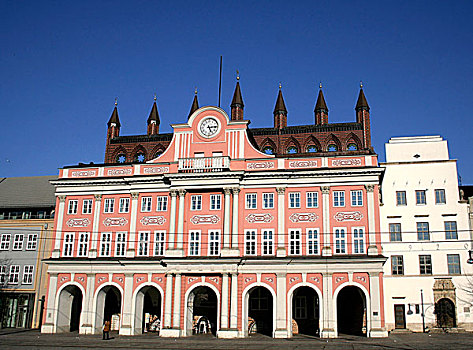 粉色,市政厅,罗斯托克,德国