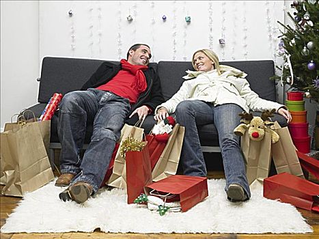 伴侣,疲惫,圣诞购物