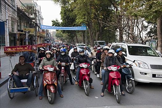 摩托车,骑手,河内,越南,东南亚