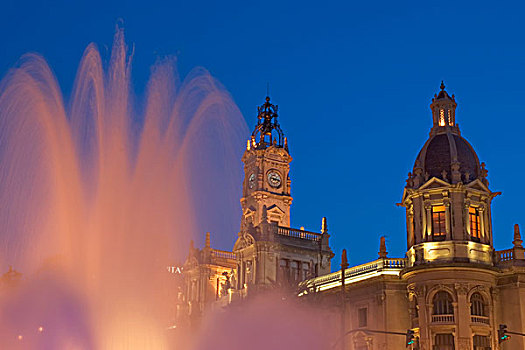 市政厅,喷泉,特写