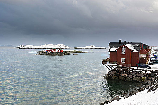 房子,水岸,罗浮敦群岛,挪威