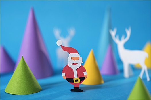 圣诞快乐,贺卡,剪纸,圣诞老人,鹿
