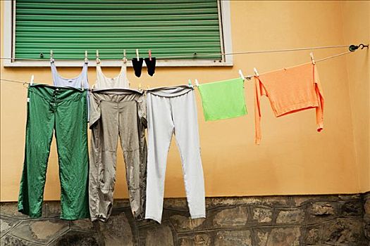 衣服,弄干,晾衣服,科伦坡,里奥马焦雷,五渔村,拉斯佩齐亚,热那亚,利古里亚,意大利