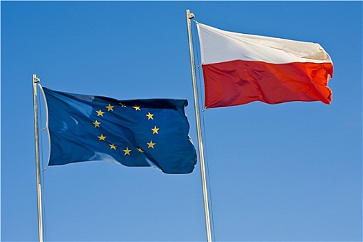 欧盟盟旗,波兰,旗帜,背景,蓝天