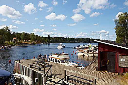 船,港口,运河,湖,瑞典