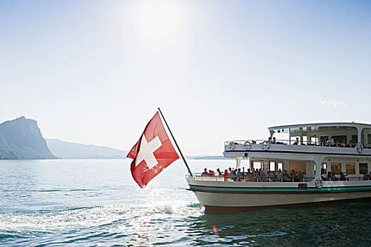 客船,瑞士,旗帜,菲茨瑙,琉森湖,欧洲
