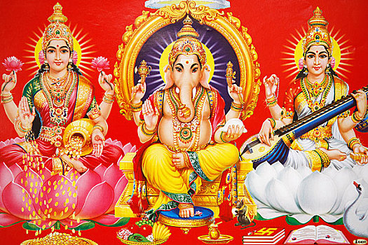 印度,印度教,神,象神甘尼夏,女神,左边,右边