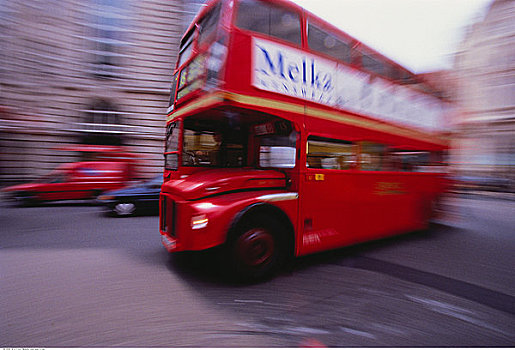 双层巴士,街上,伦敦,英格兰