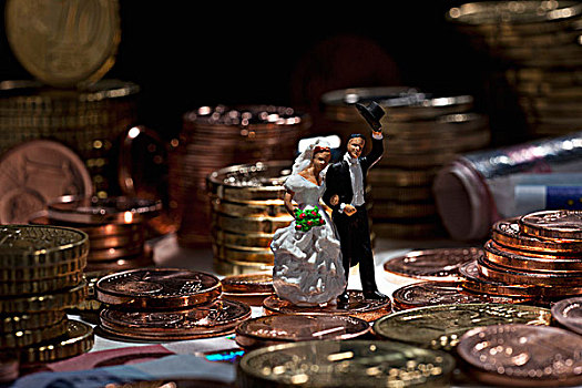 微型,婚礼,伴侣,小雕像,堆积,欧盟,硬币