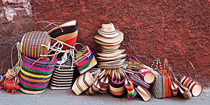 编织物,纪念品,展示,人行道,墙壁,圣米格尔,瓜纳华托,墨西哥