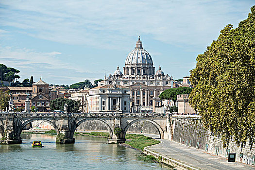 风景,圣天使桥,台伯河,圣彼得大教堂,罗马,拉齐奥,意大利,欧洲