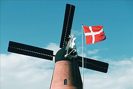 仰视,风车,丹麦,旗帜