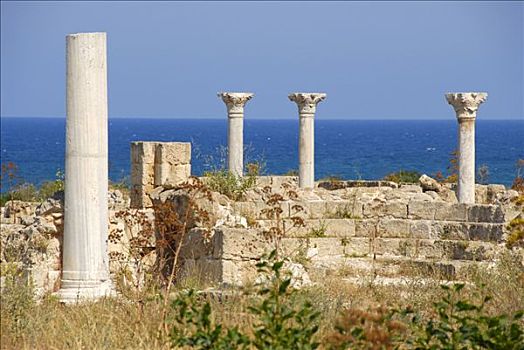 柱子,早,基督教,大教堂,海洋,遗迹,意大利腊肠,塞浦路斯北部