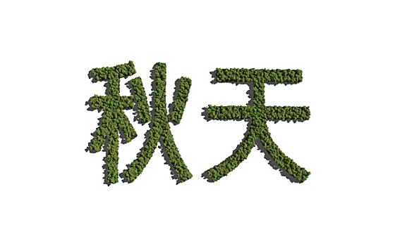 秋天,汉字,树,白色背景