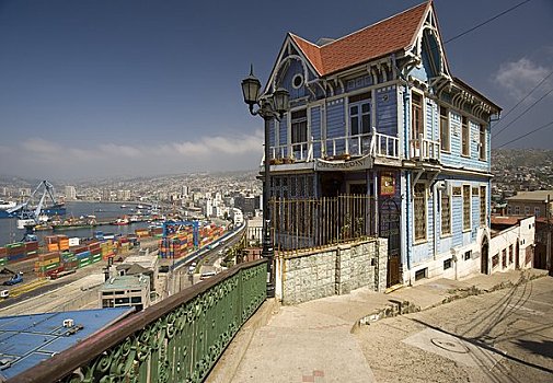 房子,远眺,港口,瓦尔帕莱索,智利