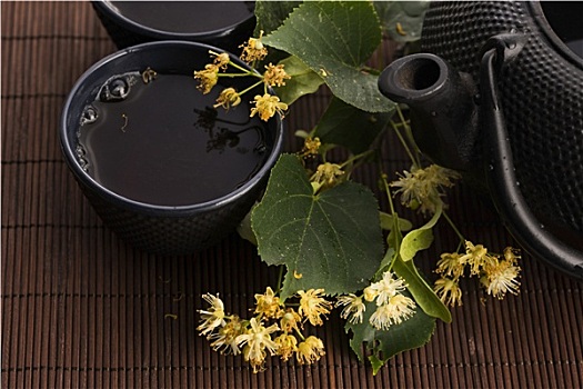 茶壶,杯子,菩提树,茶,花
