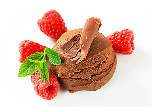 巧克力冰淇淋,新鲜,树莓