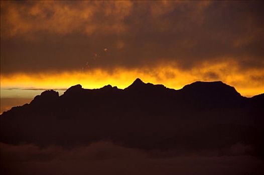 夜空,高处,山脉,橘色,云,上萨瓦,法国