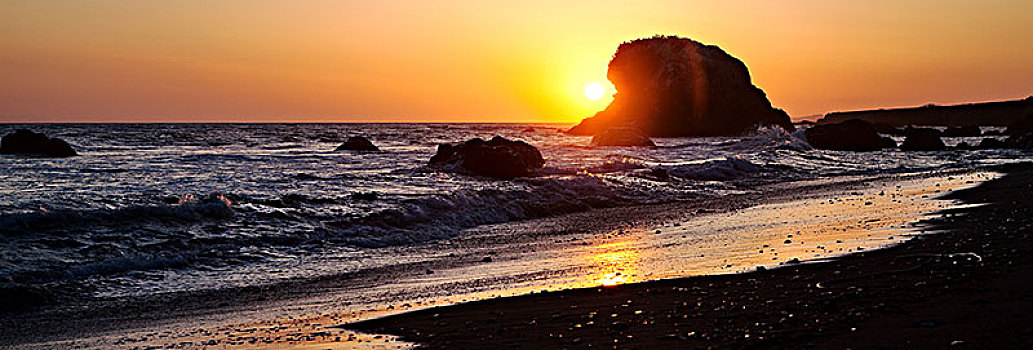 加利福尼亚,太平洋海岸,大,海滩,石头,落日