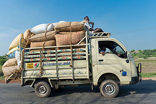 超负荷,货车,马杜赖,泰米尔纳德邦,印度,亚洲