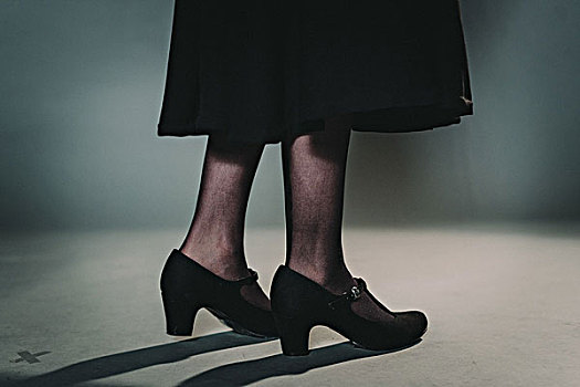 女人,穿,黑色,鞋