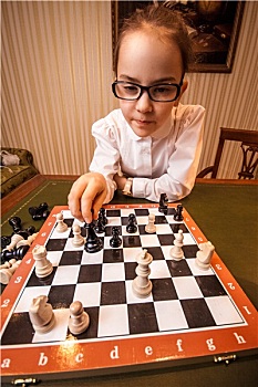 女孩,眼镜,玩,下棋