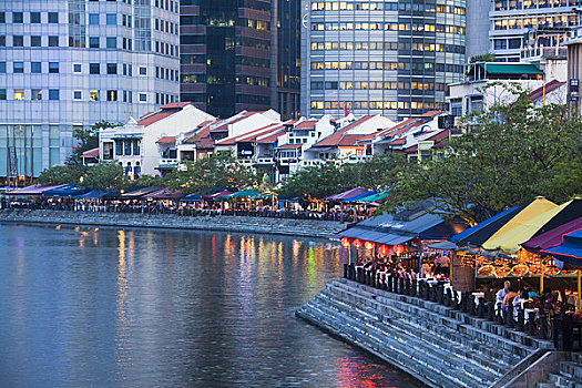 金融区,餐馆,克拉码头,黄昏,新加坡