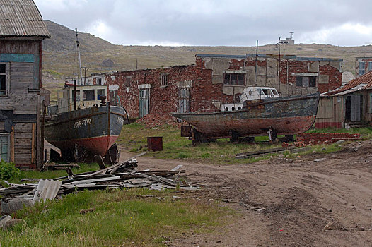 废弃,小,渔船,正面,房子,乡村,地区,半岛,摩尔曼斯克,俄罗斯,欧洲