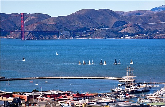 渔民,码头,金门大桥,帆船,旧金山