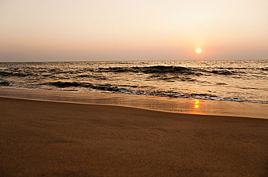 海滩,日落,果阿,印度