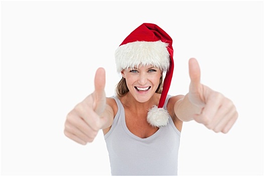 女人,竖大拇指,圣诞节,帽子
