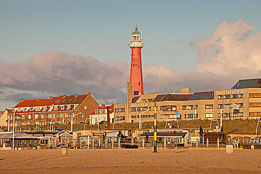 灯塔,海滩,后面,建筑,海牙,荷兰,欧洲