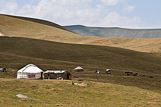 蒙古包,靠近,公路,吉尔吉斯斯坦,亚洲